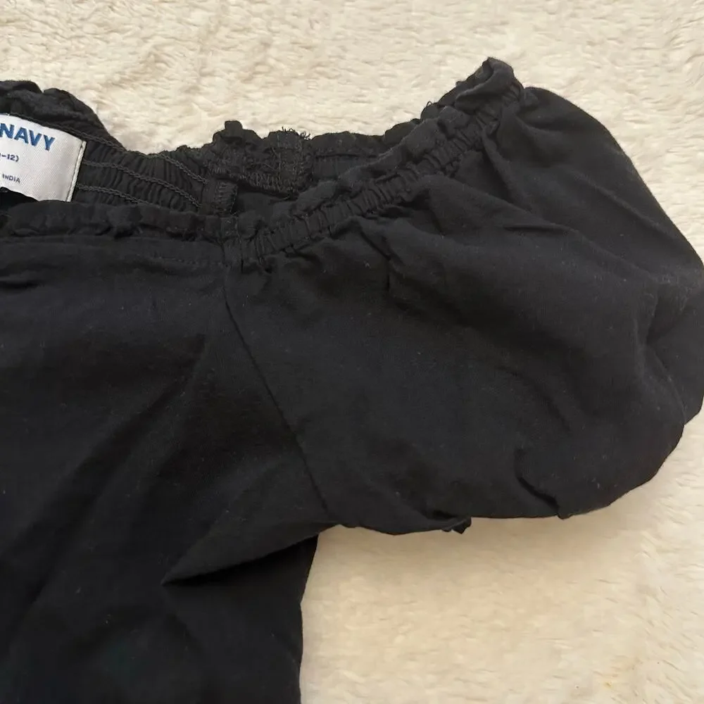 Old Navy Black Top sz L (10-12) Puff Short Sleeves Babydoll Top